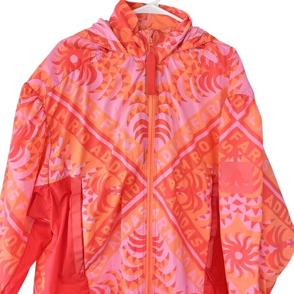 Farm Rio x Adidas Colorful Hooded Jacket Women Small Windbreaker Orange Coral Ne - Picture 1 of 16